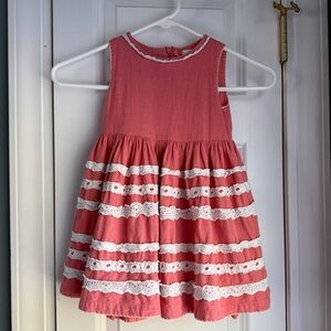 BODEN coral dress with lace trim